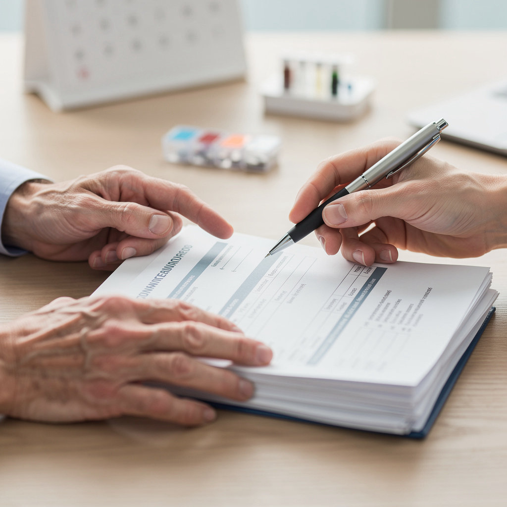 Murfey Insurance agent in San Diego explaining Medicare enrollment to a senior turning 65